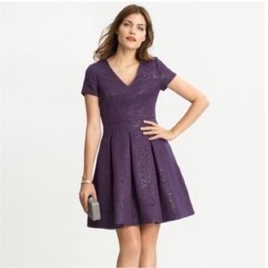 Banana Republic Purple Jacquard Fit & Flare Dress